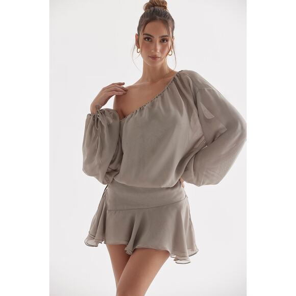 Wilhelmina ash green off shoulder dress House of CB Authentic box 100 - Picture 2 of 8